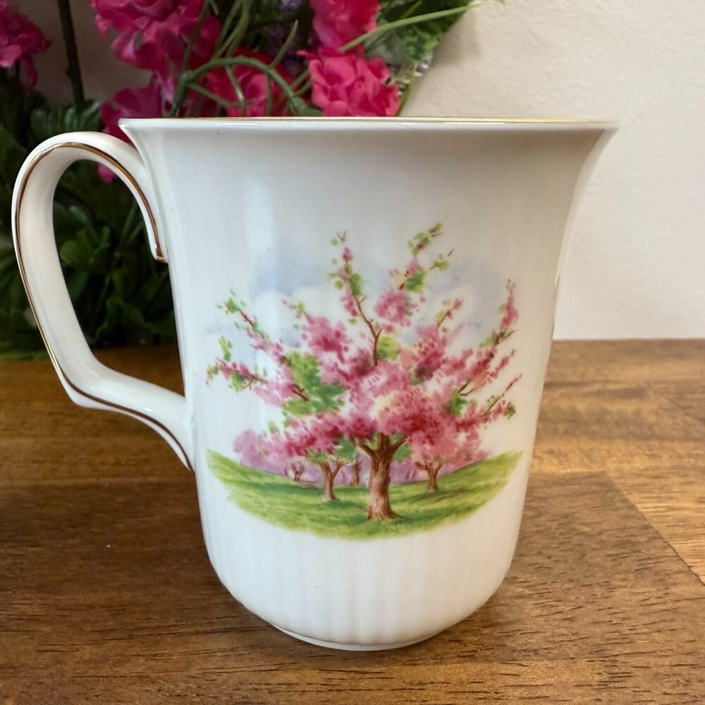 Royal Albert Blossom Time Mug Pink Cherry Tree Gold‎ Trim Bone China England